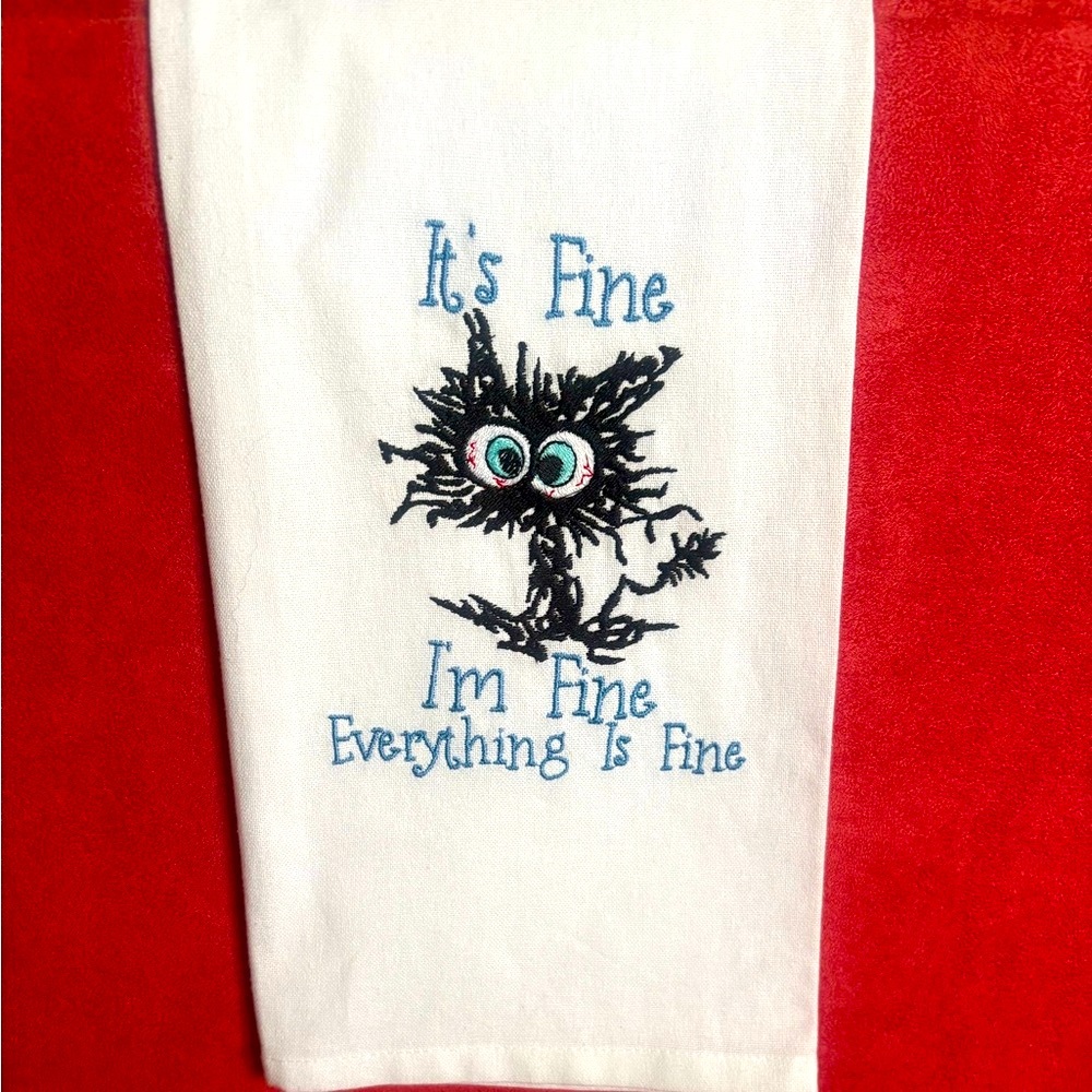 "I'm Fine" Cat Embroidered Hand Towel